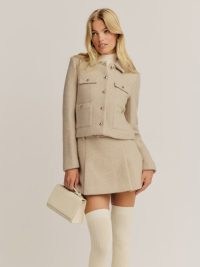 Reformation Marin Jacket in Beige – chic 70s style slim fit jackets – luxury retro inspired clothing