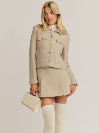 Reformation Marin Jacket in Beige – chic 70s style slim fit jackets – luxury retro inspired clothing