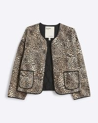 RIVER ISLAND Beige leopard print quilted jacket / women’s jackets with animal prints