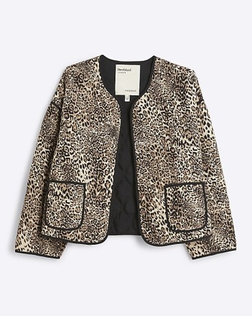 RIVER ISLAND Beige leopard print quilted jacket / women’s jackets with animal prints