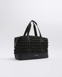 River Island Black quilted texture travel bag | womens grab handle weekend bags