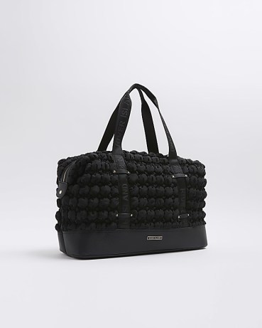 River Island Black quilted texture travel bag | womens grab handle weekend bags