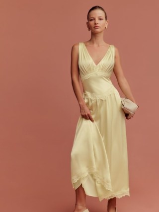 Reformation Stasia Silk Dress in Blonde / luxury sleeveless occasion dresses / luxe silky event fashion