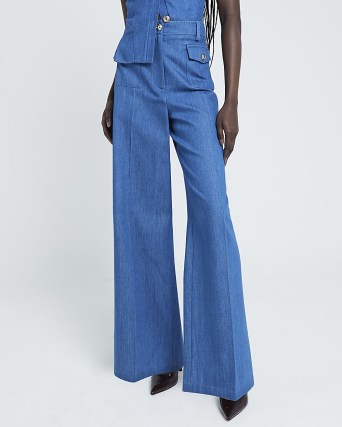 RIVER ISLAND Blue high waisted wide leg denim trousers