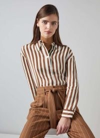 L.K. BENNETT Blythe Chocolate & Birch Blouse ~ women’s brown striped relaxed shirt