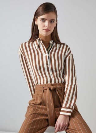 L.K. BENNETT Blythe Chocolate & Birch Blouse ~ women’s brown striped relaxed shirt