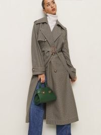 Reformation Matteo Trench in Brown Check | women’s chic checked belted coats