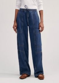 ME and EM Cargo Travel Jean in Mid Wash | women’s side pocket drawstring waist utility jeans | denim utilitarian style clothing