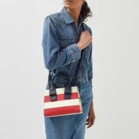 RADLEY FINCH LANE in STRIPE SMALL ZIPTOP GRAB CHALK ~ red and white striped leather bag ~ luxe top handle handbag