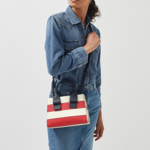 RADLEY FINCH LANE in STRIPE SMALL ZIPTOP GRAB CHALK ~ red and white striped leather bag ~ luxe top handle handbag