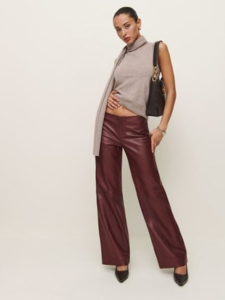 Reformation Veda Vida Low Rise Leather Pant in Chianti ~ women’s luxury dark red slim fit trousers ~ luxe fashion