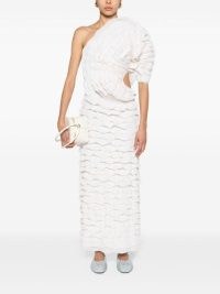 Chloé White Ruffled One-Shoulder Dress in White ~ side cut out maxi dresses with an asymmetric neckline