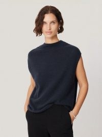 JIGSAW Cloud Cashmere Cap Sleeve Top Navy / boxy knitted tops / luxury knitwear / luxe knits