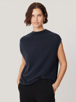 JIGSAW Cloud Cashmere Cap Sleeve Top Navy / boxy knitted tops / luxury knitwear / luxe knits