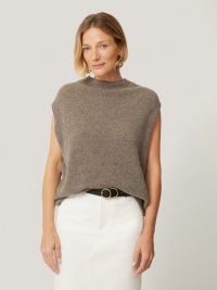 JIGSAW Cloud Cashmere Cap Sleeve Top in Taupe ~ chic light brown knitted tops ~ contemporary knitwear