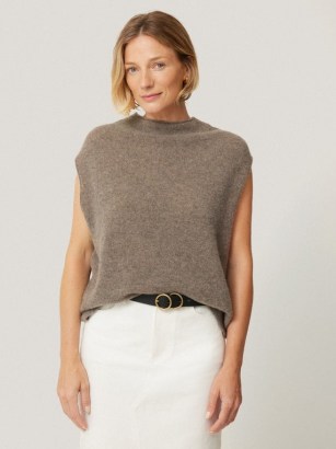 JIGSAW Cloud Cashmere Cap Sleeve Top in Taupe ~ chic light brown knitted tops ~ contemporary knitwear