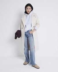 RIVER ISLAND Cream Double breasted Slouch Coat ~ off white relaxed fit longline winter coats