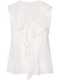 DÔEN White Hilda Blouse ~ sleeveless front ruffled blouses ~ organic cotton ruffle trim top