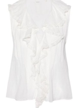 DÔEN White Hilda Blouse ~ sleeveless front ruffled blouses ~ organic cotton ruffle trim top