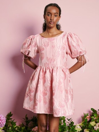 sister jane DREAM A Walk With Daisy Darling Jacquard Mini Dress Raspberry pink ~ floral puff sleeve party dresses ~ romantic occasion fashion