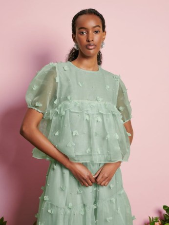 sister jane DREAM Prairie Organza Top ~ semi sheer ruffle detail tops ~ romantic oversized blouse