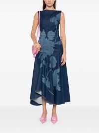 ERDEM Floral-Print Denim Dress Indigo Blue – sleeveless asymmetric hemline occasion dresses