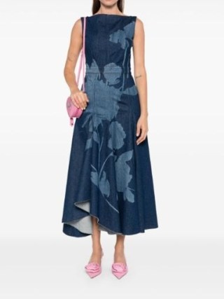 ERDEM Floral-Print Denim Dress Indigo Blue – sleeveless asymmetric hemline occasion dresses