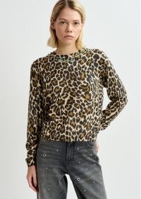 ESSENTIEL ANTWERP Gallor Leopard Printed Pullover in Combo 1 Black / womens animal print jumper with embellished neckline