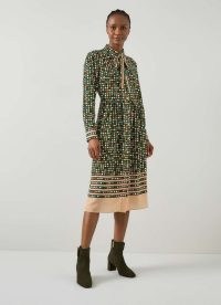 L.K. BENNETT Ethel Green and Beige Geometric Shirtdress ~ luxury printed silk shirt dress