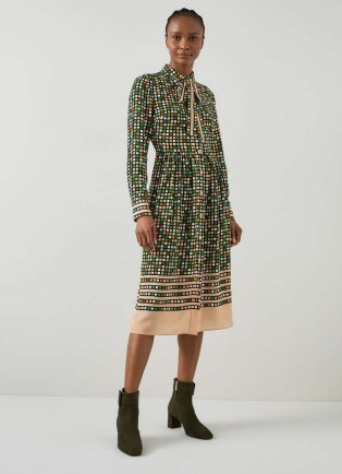 L.K. BENNETT Ethel Green and Beige Geometric Shirtdress ~ luxury printed silk shirt dress