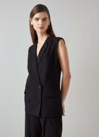 L.K. BENNETT Eva Black Longline Waistcoat ~ women’s sleek longer length waistcoats