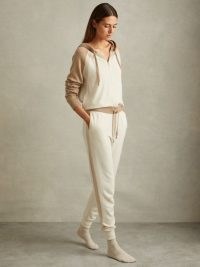 REISS Eve Wool Blend Colourblock Joggers in Camel / Ivory ~ women’s luxe style jogging bottoms ~ luxury sports inspired fashion