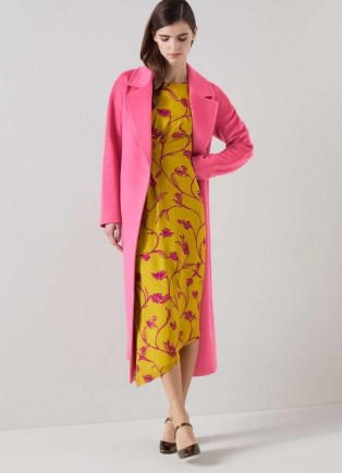 L.K. BENNETT Frances Pink Maxi Wool Coat ~ women’s luxury longline tie waist winter coats