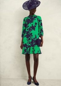 HOBBS Georgia Dress in Green Navy / floral flippy hem occasion dresses