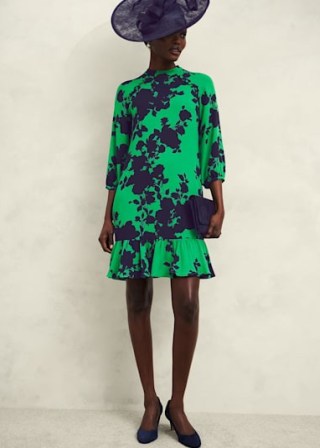 HOBBS Georgia Dress in Green Navy / floral flippy hem occasion dresses