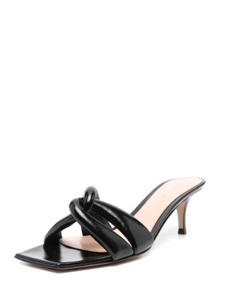 Gianvito Rossi 85mm Amour square toe mules in black leather with front interlinking chain effect