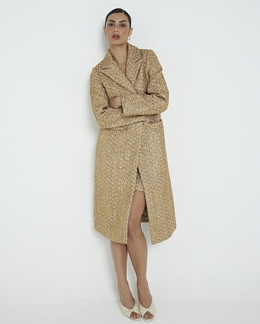 RIVER ISLAND Gold Boucle Long Tailored Coat ~ luxe longline coats ~ glamorous metallic tweed style outerwear