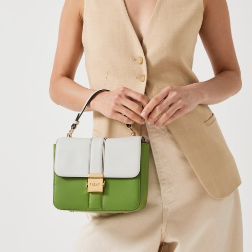 RADLEY Hanley Close bag in Bonsai Colour Block ~ chic green and white leather colourblock handbags ~ sophisticated grab bags