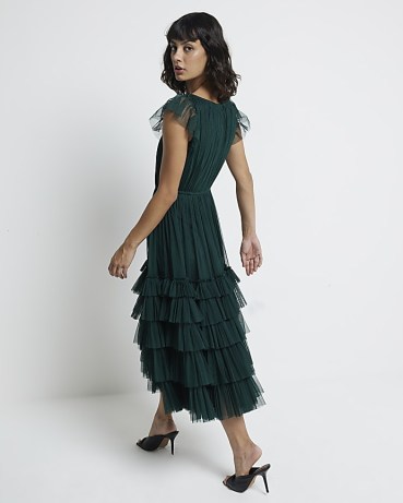 RIVER ISLAND Green Ruffle Midi Dress ~ ruffled ladylike party dresses ~ vintage style evening occasion fashion