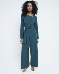 RIVER ISLAND Green Tailored Wrap Front Jumpsuit ~ chic asymmetric evening jumpsuits