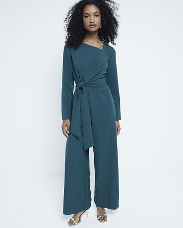 RIVER ISLAND Green Tailored Wrap Front Jumpsuit ~ chic asymmetric evening jumpsuits