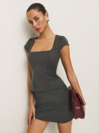 Reformation Maud Two Piece in Grey ~ chic top and mini skirt fashion sets ~ beautiful clothing co-ords