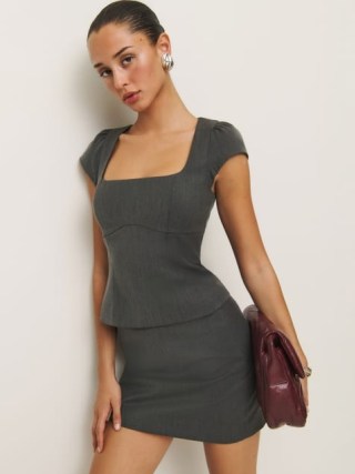 Reformation Maud Two Piece in Grey ~ chic top and mini skirt fashion sets ~ beautiful clothing co-ords