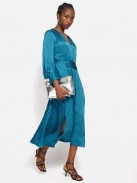 JIGSAW Hammered Satin Midi Dress Blue / silky fluid occasion dresses