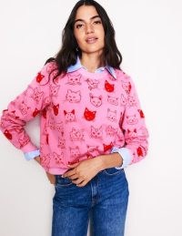 Boden Hannah Printed Sweatshirt Strawberry Sherbert, Cats – cute sweatshirts with cats – women’s pink animal print sweat top