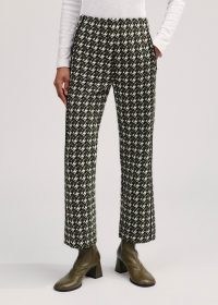 ME and EM Houndstooth Crop Kick Flare Trouser in Black/Deep Autumn Olive/Cream | checked retro trousers