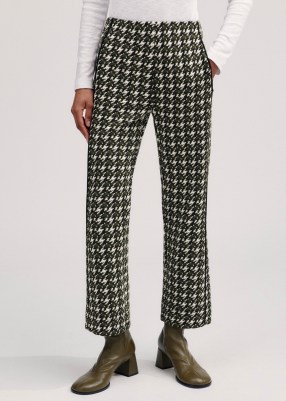 ME and EM Houndstooth Crop Kick Flare Trouser in Black/Deep Autumn Olive/Cream | checked retro trousers