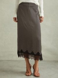 REISS Ivy Striped Lace Trim Midi Skirt ~ silky skirts