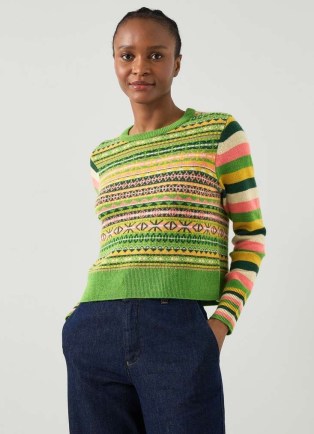 L.K. BENNETT Josephine Green Multi Stripe Sweater ~ women’s patterned jumper ~ womens striped sweaters