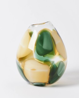 OLIVER BONAS Kai Spot Green Glass Vase ~ green and yellow round shape vases ~ glassware accessories for the home